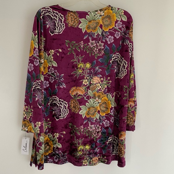 Calessa Velvet Knit Floral Print V Neck 3/4 Sleeve Tunic SZ 1X NEW - Picture 3 of 8